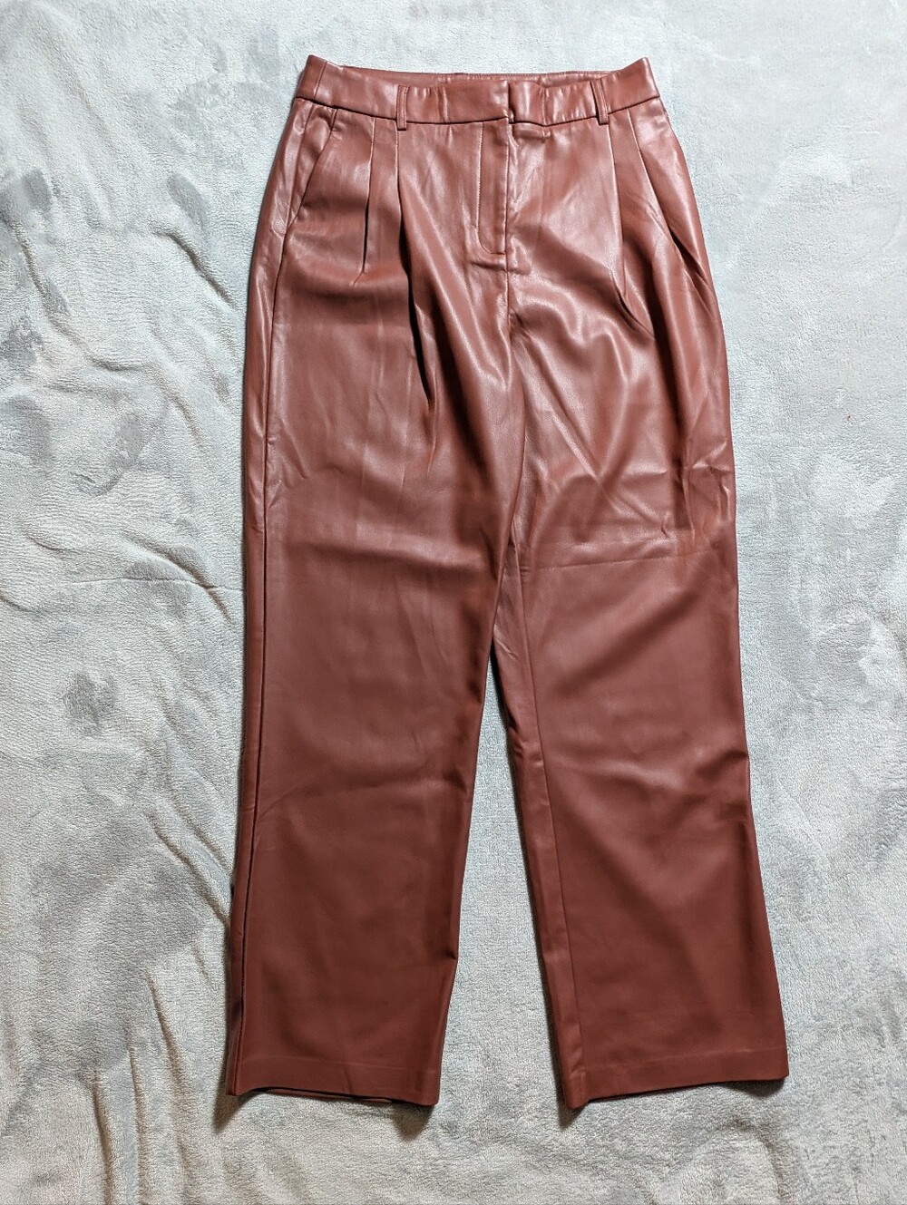 House of Harlow 1960 Rust Brown Vegan Leather Pleated Trousers